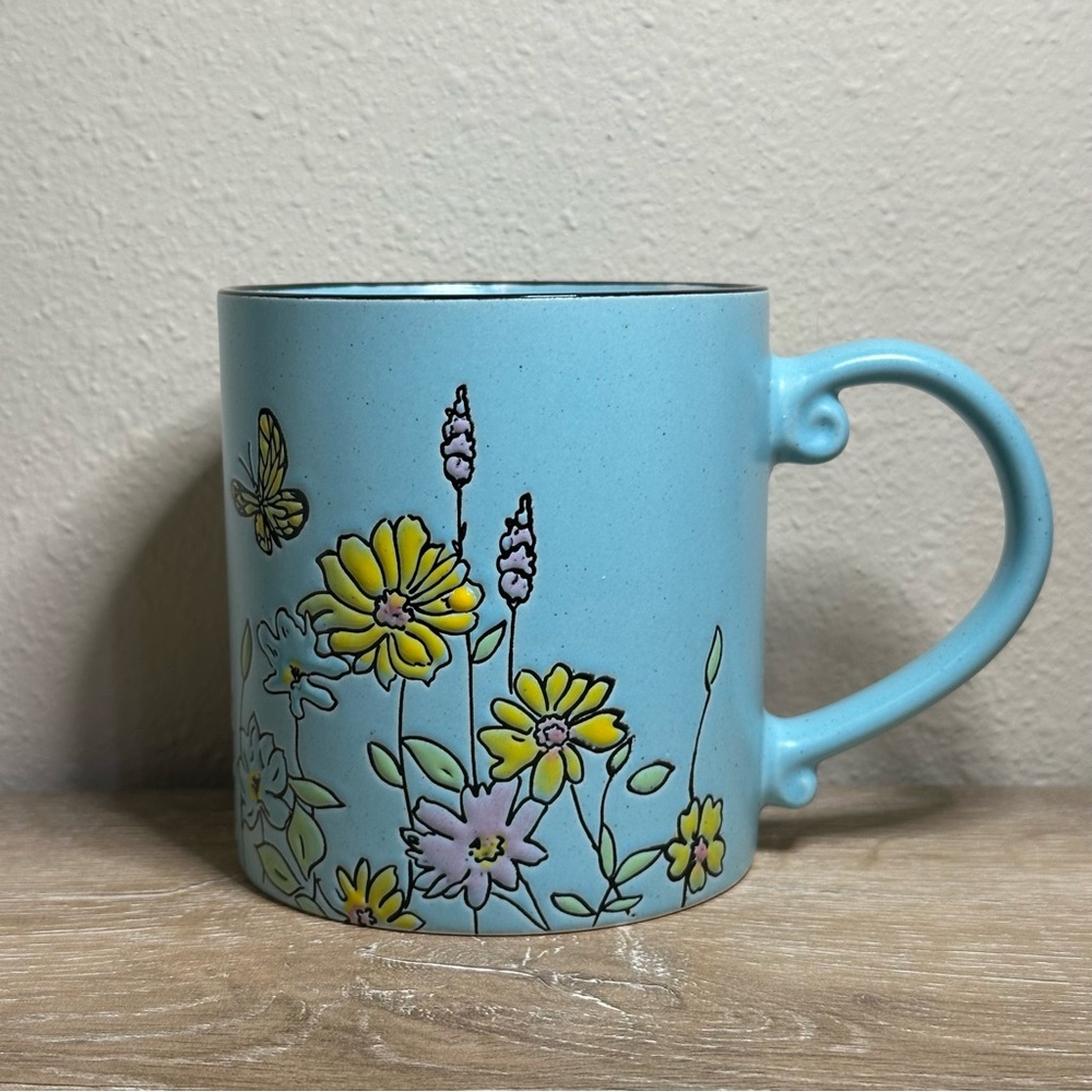 Spectrum Designz Coffee Mug Spring Valley Flowers 21 Oz Turquoise Blue